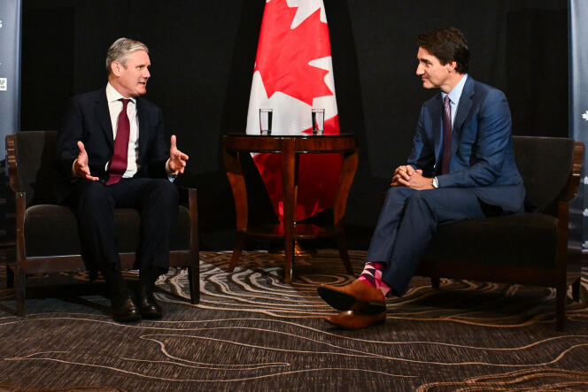 Le chef des travaillistes britanniques, Keir Starmer, rencontre le premier ministre canadien, Justin Trudeau, le 16 septembre à Montréal (Canada).