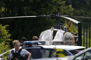 The helicopter abandoned by French armed robber Rédoine Faïd after his escape from Réau prison in Gonesse, north of Paris, July 1, 2018.