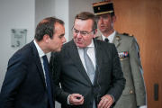 French Defense Minister Sébastien Lecornu and German Defense Minister Boris Pistorius, in Berlin, on July 10, 2023.