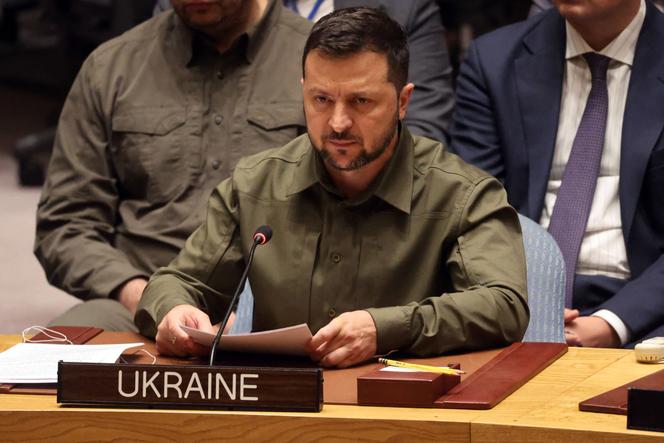 President of Ukraine Volodymyr Zelensky speaks to the UN Security Council on the war in his country in a meeting during the United Nations General Assembly (UNGA) on September 20, 2023, in New York City.