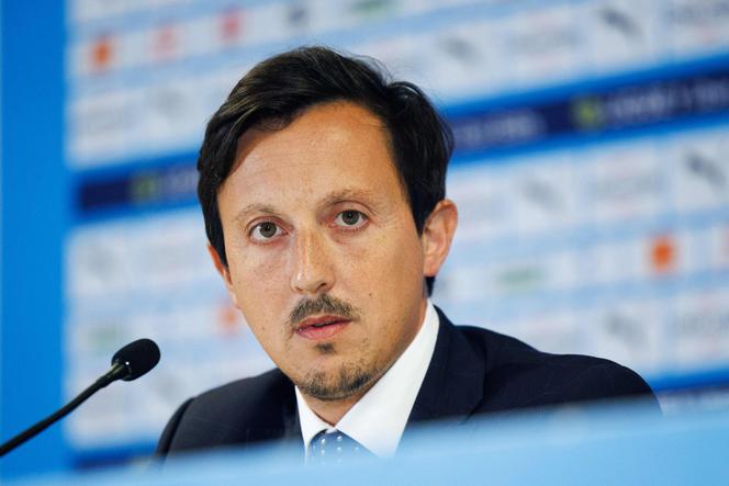 El presidente del Olympique de Marsella, el español Pablo Longoria, durante una rueda de prensa en el Stade-Vélodrome, en Marsella, el 4 de agosto de 2023. 