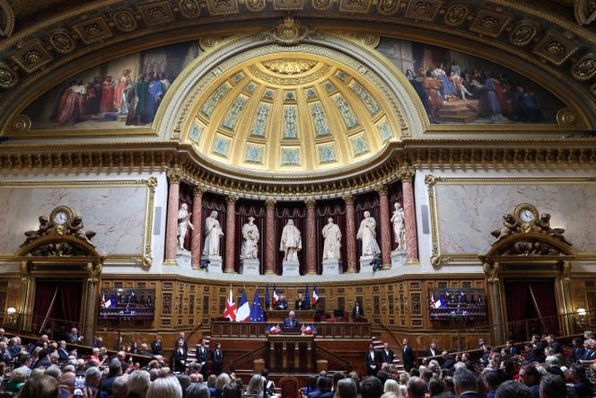 Britain's King Charles addresses Senators and members of the National Assembly at the French Sénat in Paris, France September 21, 2023. 