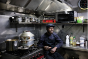 Amadou, a 29-year-old Senegalese chef at a Vietnamese restaurant in Paris's 12th arrondissement, on February 18, 2022.