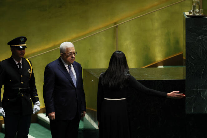 Le président de l’Autorité palestinienne, Mahmoud Abbas, lors de l’Assemblée générale des Nations unies, à New York, aux Etats-Unis, le 21 septembre 2023. 
