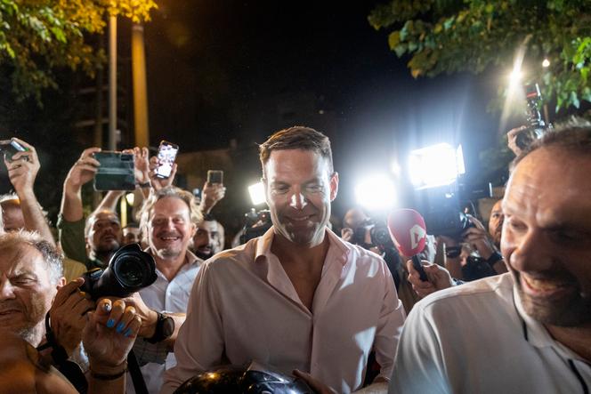Stefanos Kasselakis, newly elected leader of the main opposition party Syriza, arrives at the party's headquarters in Athens, Greece, early on Monday, Sept. 25, 2023, after a runoff election for the left-wing bloc. 