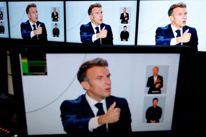French President Emmanuel Macron during a televised interview broadcasted on the French TV channel TF1's evening news and French public television news channel France 2 on September 24, 2023.
