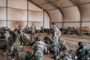 French soldiers from the 2nd foreign parachute regiment and Nigerien soldiers at the French air base in Niamey, May 14, 2023.