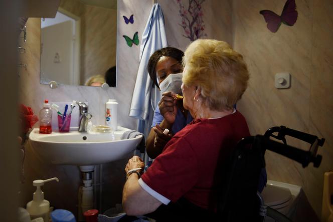 Aude Pambou, a 40-year-old Congolese care assistant in a nursing home in the Seine-Maritime region of France, on April 16, 2020. 