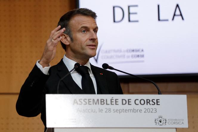 French President Emmanuel Macron in Ajaccio, France, on September 28.