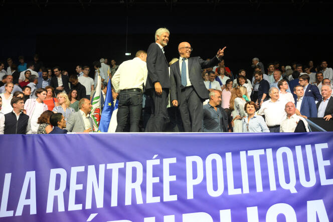 Laurent Wauquiez (izquierda) y Eric Ciotti, 27 de agosto de 2023, en Le Cannet.