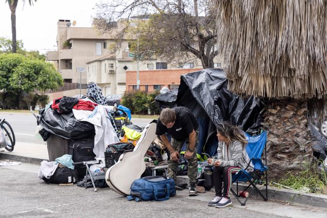 A homeless encampment being dismantled in a neighborhood next to Beverly Hills, Los Angeles, California. May 11, 2023.