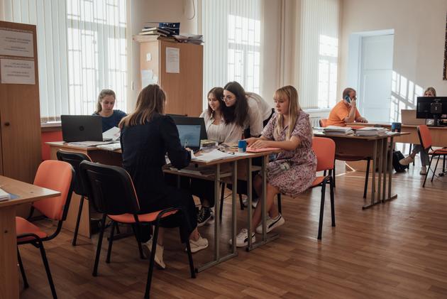 The registration hall of the K.D. Ushinsky South Ukrainian National Pedagogical University in Odesa, Ukraine. September 26, 2023.