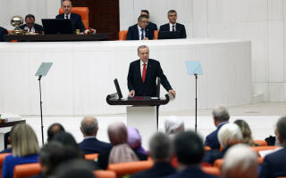 Turkey's President Tayyip Erdogan addresses members of parliament as he attends the reopening of the Turkish parliament after the summer recess in Ankara, Turkey, October 1, 2023. Murat Cetinmuhurdar/PPO/Handout via REUTERS THIS IMAGE HAS BEEN SUPPLIED BY A THIRD PARTY. NO RESALES. NO ARCHIVES