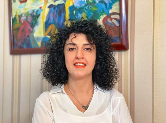 A photo provided by the Narges Mohammadi Foundation on October 2, 2023, shows an undated, unlocated photo of Iranian rights campaigner Narges Mohammadi. 