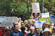 Landlords demonstrate against draconian short-term rental regulations in New York on July 12.