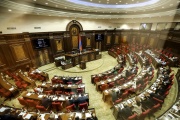 Armenian lawmakers ratify the Rome Statute at the National Assembly in Yerevan on October 3, 2023.