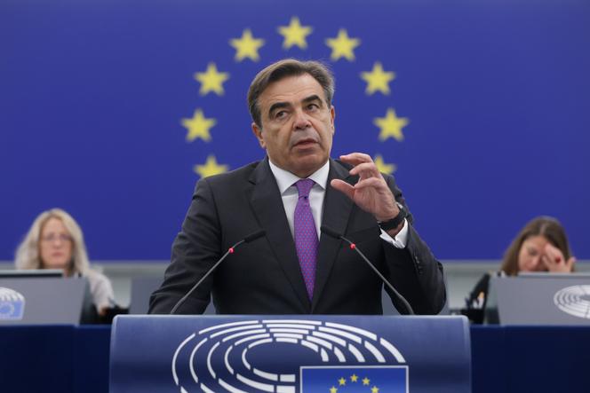European Commission vice-president Margaritis Schinas delivers a speech on the speedy adoption of the asylum and migration package Wednesday, October 4, 2023 in Strasbourg, eastern France.