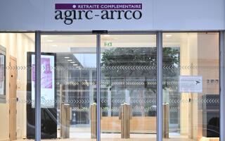 This photograph taken on January 6, 2023, shows the main entrance of Agirc-Arrco, a French organization that manages supplementary pensions of the private sector's employees, in Paris. (Photo by Emmanuel DUNAND / AFP)