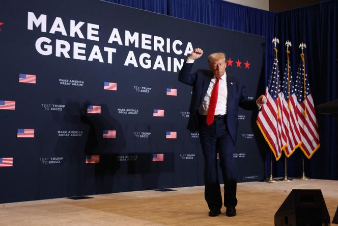 Former President Donald Trump departs a rally on October 7, 2023 in Cedar Rapids, Iowa. 