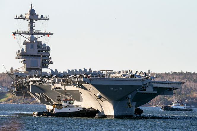 The USS Gerald R. Ford, one of the world's largest aircraft carriers, in Halifax on Oct. 28, 2022. 