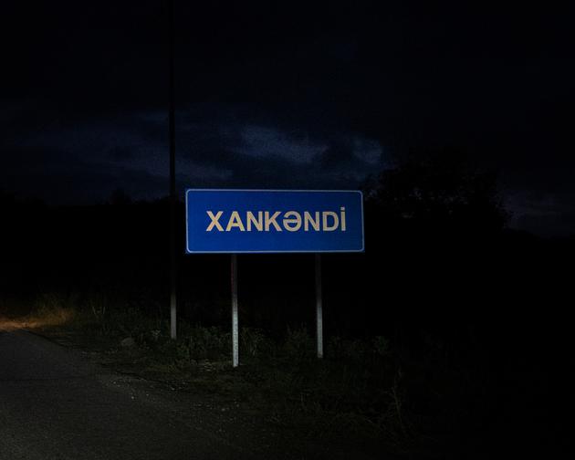 The entrance to Khankendi (Stepanakert, in Armenian), in Nagorno-Karabakh, during a visit organized by the Azerbaijani government, October 6, 2023.