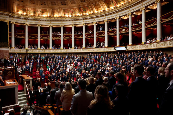 L’Assemblée nationale, à Paris, le 10 octobre 2023, lors d’une minute de silence pour les victimes des attaques du Hamas en Israël.