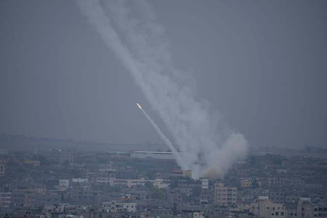 Rockets are fired toward Israel from the Gaza Strip on October 9, 2023.