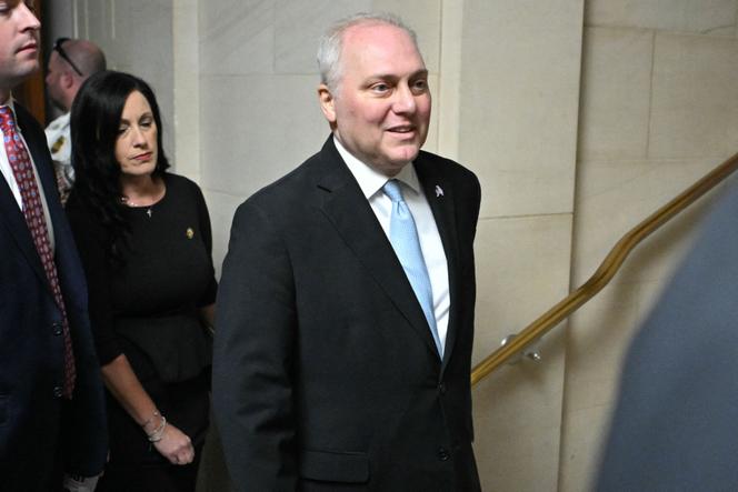House Majority Leader Steve Scalise speaks to reporters after a closed-door vote meeting to nominate the US Speaker of the House candidate at the US Capitol in Washington, DC, October 11, 2023.