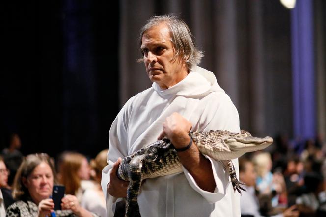 An animal blessing at Saint John the Divine Cathedral, New York, on October 1, 2023.