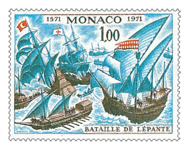 La bataille de Lépante, timbre de Monaco paru en 1971.
