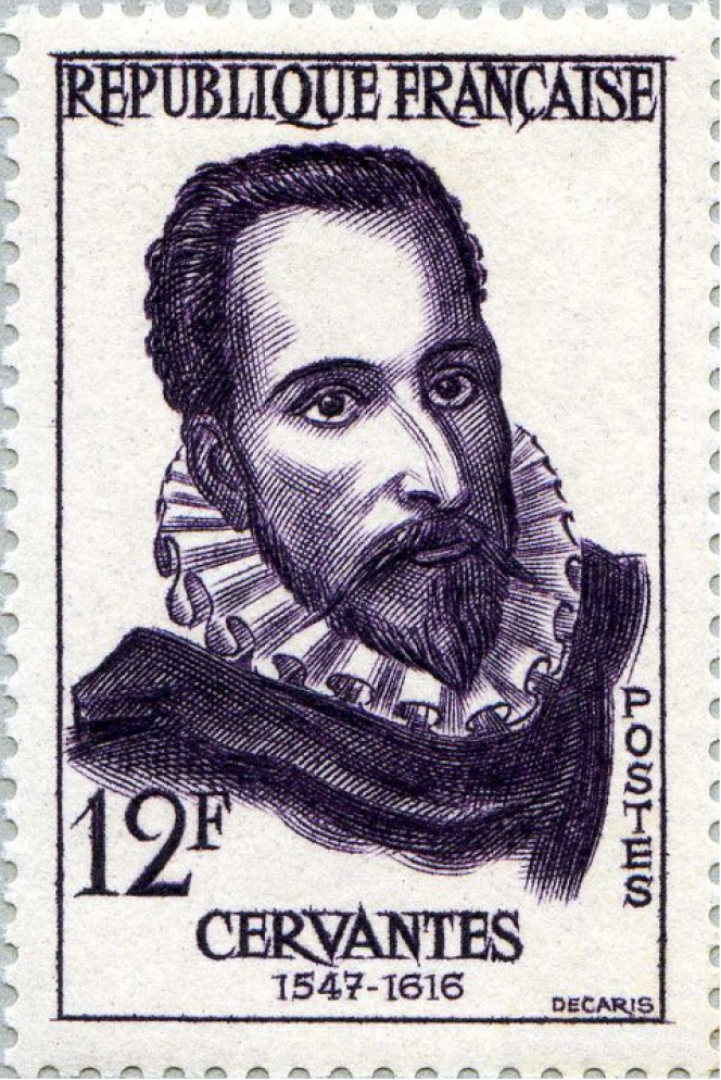 « Cervantès », timbre français dessiné et gravé par Albert Decaris, émis en 1957.