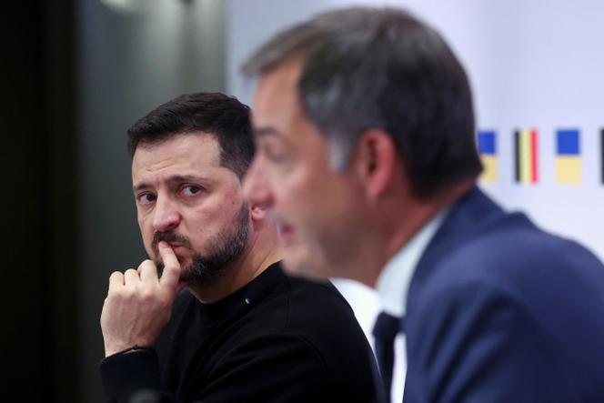 Volodymyr Zelensky and Belgian Prime Minister Alexander De Croo at a joint press conference in Brussels, October 11, 2023. 