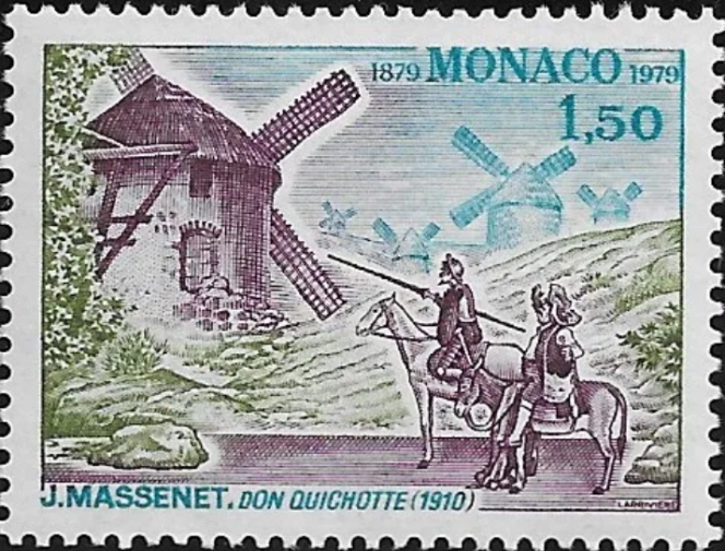 L’épisode des moulins à vent, timbre de Monaco (1979).