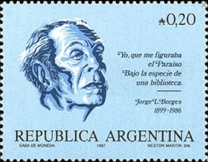 Don Quichotte a inspiré l’oeuvre de Jorge Luis Borges (timbre argentin de 1987).