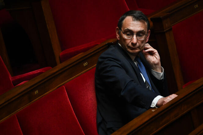 El diputado del Rally Nacional del Mosela, Laurent Jacobelli, durante una sesión de preguntas al gobierno en la Asamblea Nacional, en París, el 23 de mayo de 2023.