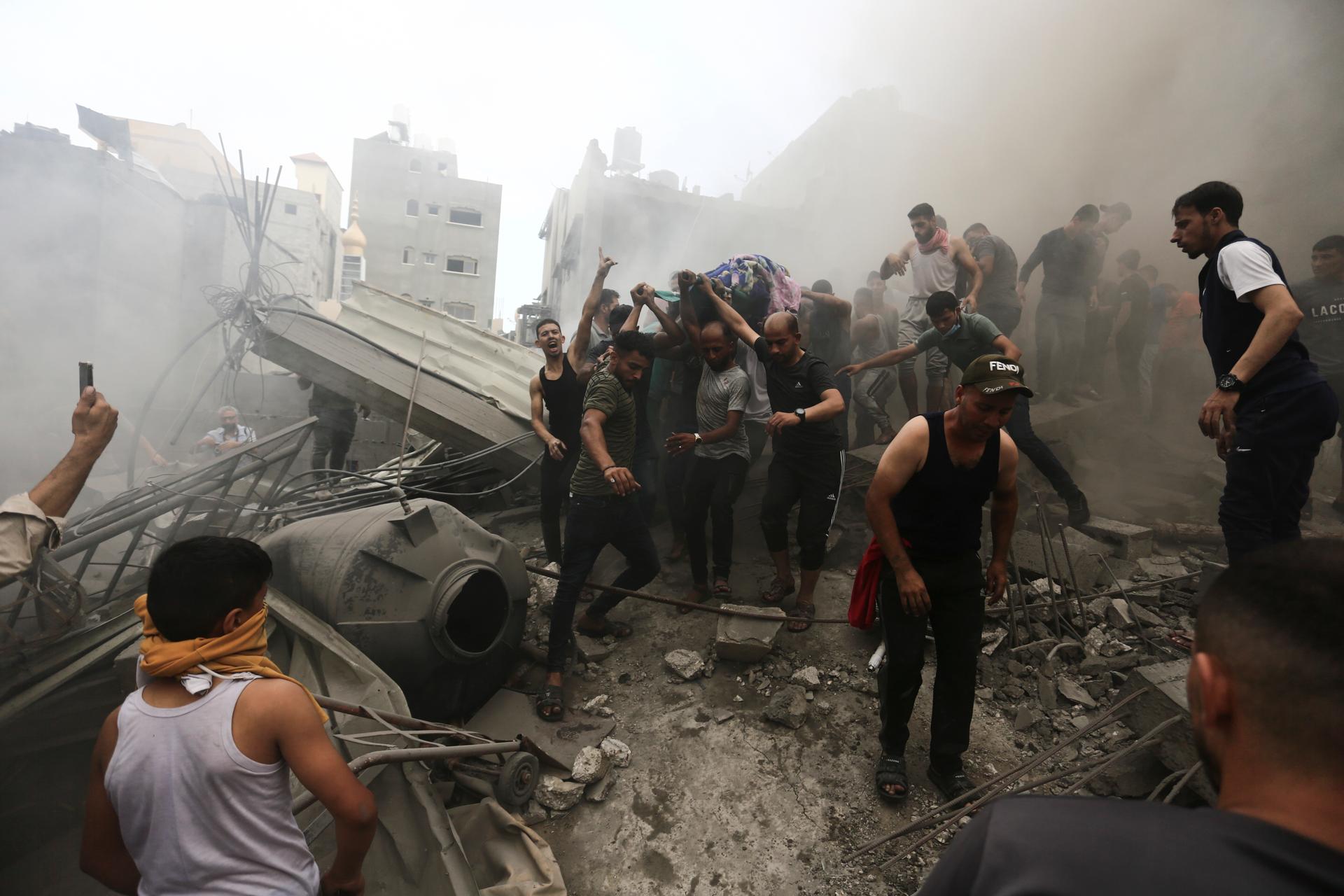 After an Israeli air strike on the Jabalia refugee camp in the Gaza Strip, Monday, October 9, 2023.
