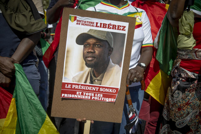 Durante una manifestación a favor del opositor senegalés Ousmane Sonko, en París, el 19 de agosto de 2023.