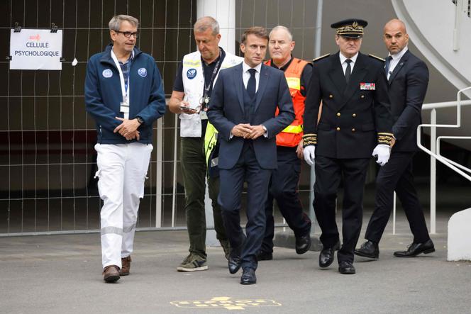 Emmanuel Macron, before his press conference at the Lycée Gambetta-Carnot, Arras, October 13, 2023.