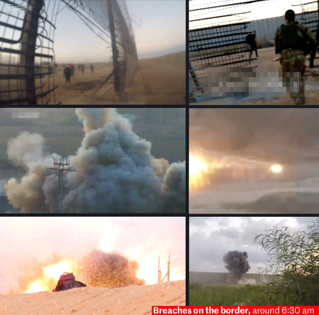 In the videos released by Hamas, Le Monde was able to identify seven breaches on the Israel-Gaza Strip border on October 7, 2023.