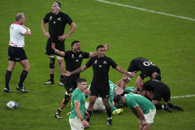 During the Rugby World Cup quarter-final match between Ireland and New Zealand, on October 14, 2023, at Stade de France (Seine-Saint-Denis).