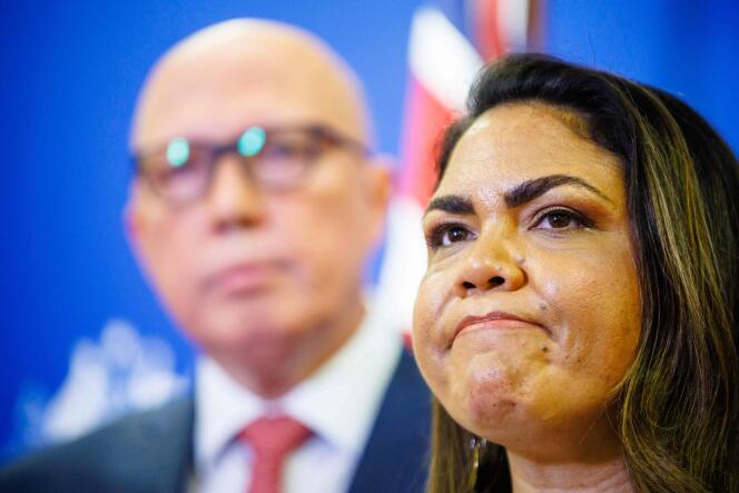 Jacinta Nampijinpa Price, who monitors Aboriginal issues for Opposition Leader Peter Dutton, after the results of the referendum on indigenous rights, in Brisbane, Australia, October 14, 2023.