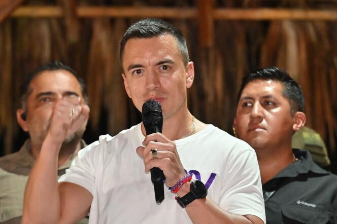 Daniel Noboa, après la publication des premiers résultats de l’élection présidentielle en Equateur, à Olon, le 15 octobre 2023.