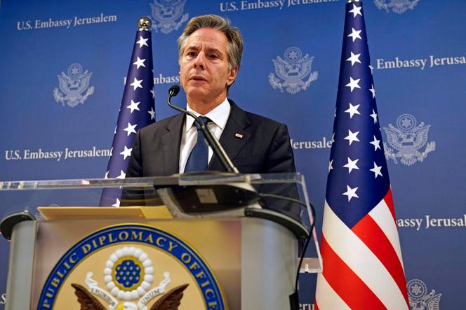 US Secretary of State Antony Blinken speaks during a press conference in Tel Aviv, on October 17, 2023, after an overnight meeting with Israeli Prime Minister Benjamin Netanyahu.