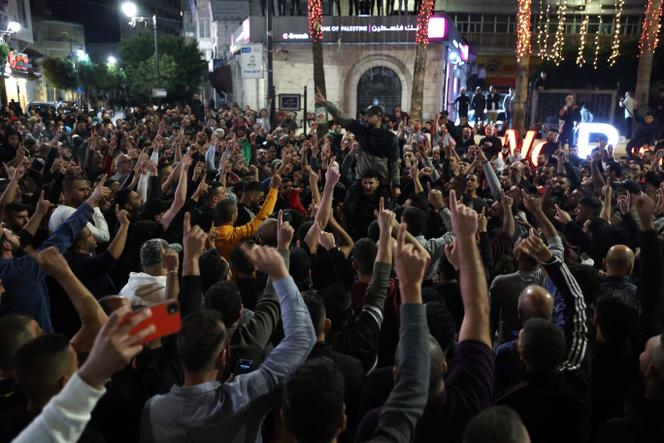 Palestinians rally in solidarity with the Palestinians of the Gaza Strip in the West Bank city of Ramallah, on October 17, 2023. 