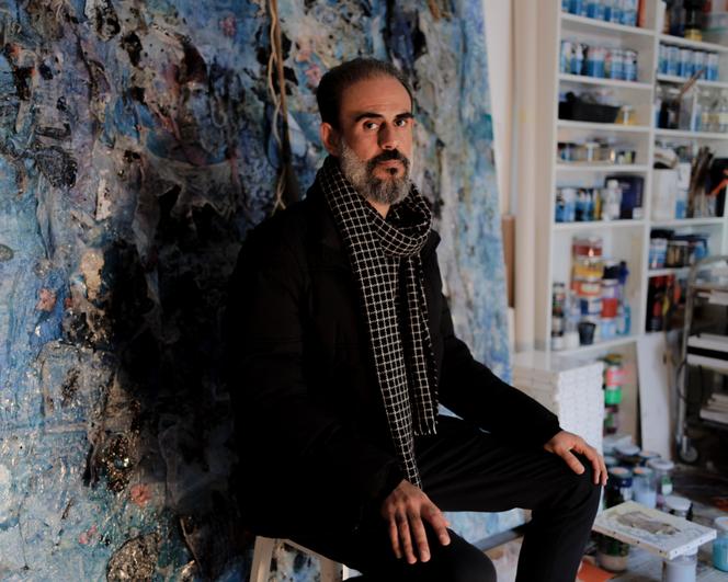 Gaza-born artist Hani Zurob in his Paris studio, October 16, 2023.