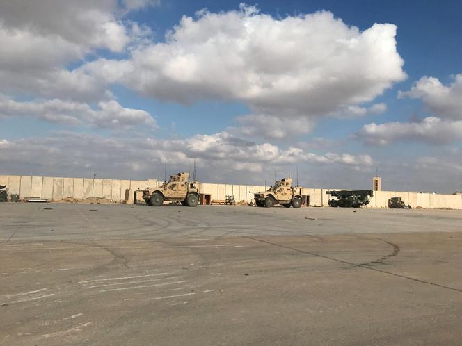 Military vehicles of US soldiers are seen at the al-Asad air base in Anbar province, Iraq, January 13, 2020. 