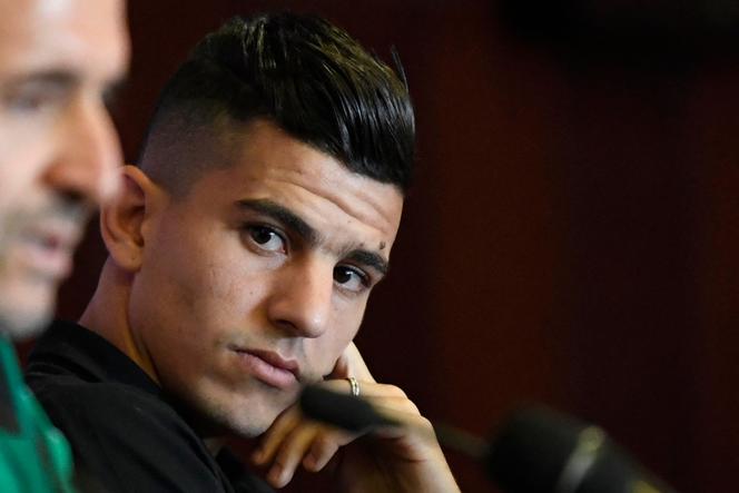 Algeria's defender Youcef Atal attends a press conference at the 30 June Stadium in Cairo on July 6, 2019, on the eve of the 2019 Africa Cup of Nations (CAN) Round of 16 football match between Algeria and Guinea.