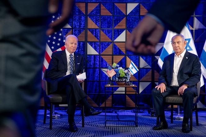 US President Joe Biden at a press conference with Israeli Prime Minister Benjamin Netanyahu in Tel Aviv, October 18, 2023.