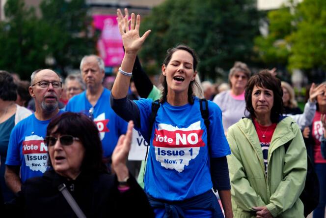Le corps, un enjeu biopolitique – Le 6 octobre 2023, à Columbus (Ohio), manifestation contre l’inscription du droit à l’IVG dans la Constitution de l’Etat.