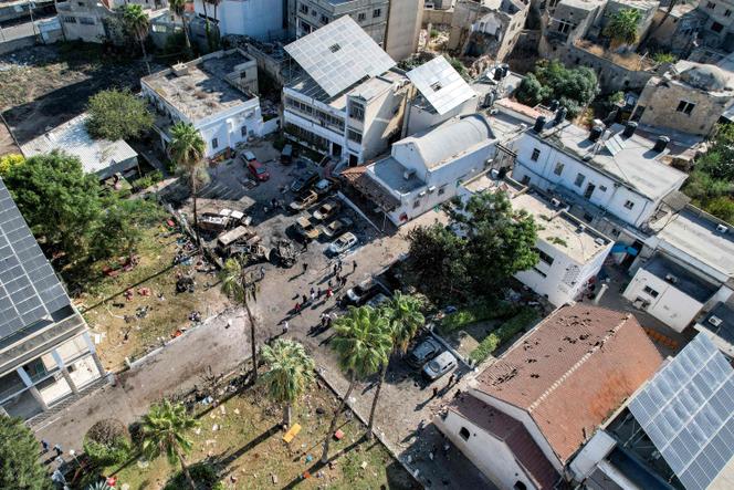 An aerial view of the Al Ahli Arab Hospital complex in Gaza City, the day after the explosion, October 18, 2023.